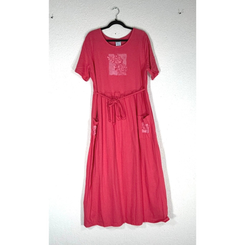 Bobbie Brooks Pink Maxi Dress - XL- Floral Pockets Tie Waist BB3657M Boho Retro
